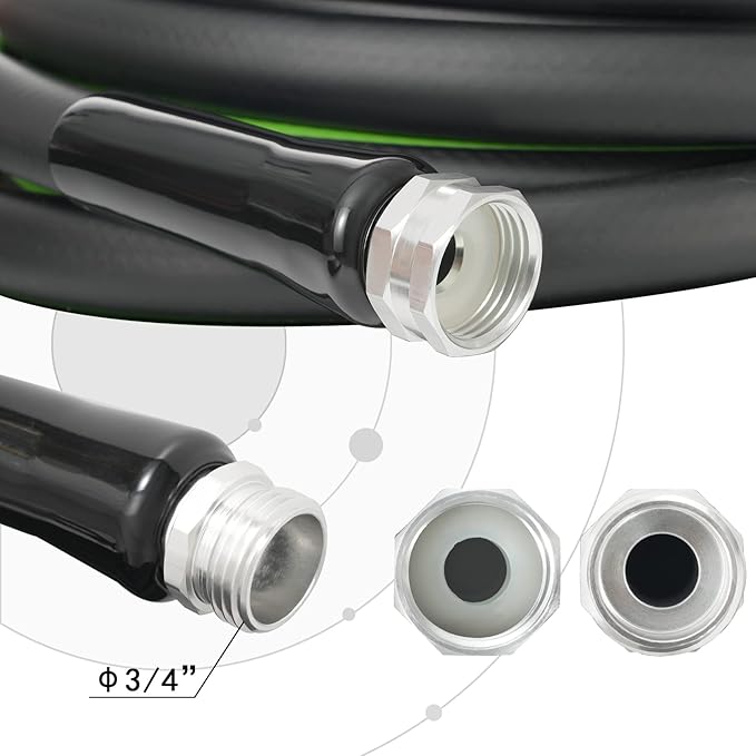 Heavy Duty Garden Hose 5/8" Super Flexible Water Hose with 10 Function Sprayer Nozzle 3/4" Solid Fittings Leakproof Hose 450 Burst PSI Watering Pipe Car Wash (25FT, Black+Green)