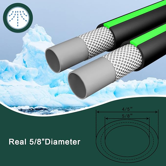 Heavy Duty Garden Hose 5/8" Super Flexible Water Hose with 10 Function Sprayer Nozzle 3/4" Solid Fittings Leakproof Hose 450 Burst PSI Watering Pipe Car Wash (25FT, Black+Green)