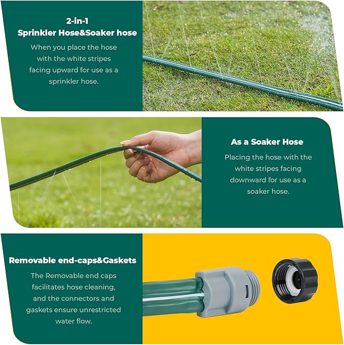 Sprinkler Soaker Hose 50ft for Garden Lawn, Watering Pipe with Holes, High-Efficiency Water-Saving Garden Irrigation System, Drip Hose Sprinkler