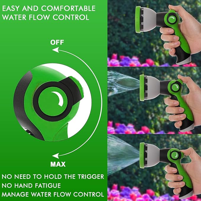 Heavy Duty Garden Hose 5/8" Super Flexible Water Hose with 10 Function Sprayer Nozzle 3/4" Solid Fittings Leakproof Hose 450 Burst PSI Watering Pipe Car Wash (25FT, Black+Green)