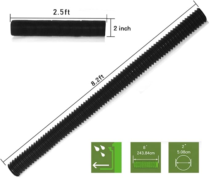 Additional 8 feet of pipe, 2 inches in diameter, with connectors for draining the other side of the sump or splicing lengths of flexible pipe - Extension/Flexible/Moldable/Splicable Piping