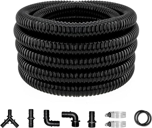 Pond Pipe 1 Inch Diameter, 20.7 Feet Long Corrugated Flexible Hose with Clamp Fittings, Pool PVC Pipe for Garden Pond Waterfall Camping Caravan Filter Drain