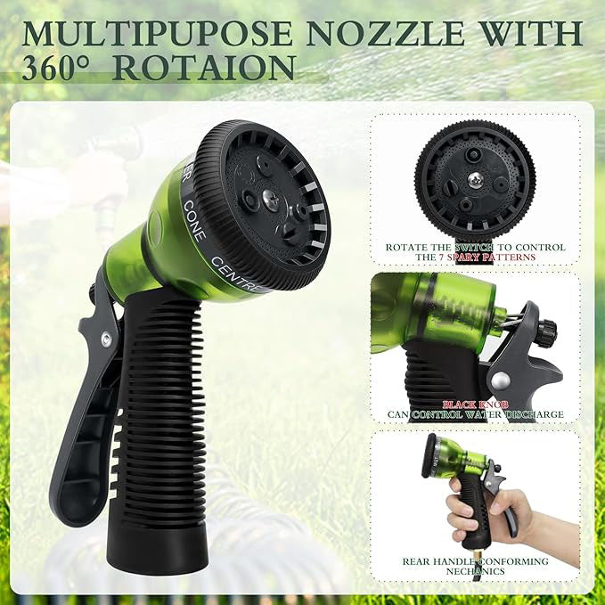 25-foot EVA spiral garden hose with 3/4-inch brass connector, spiral water hose, lightweight, kink-free, includes 7 nozzles, suitable for outdoor lawn watering, car washing