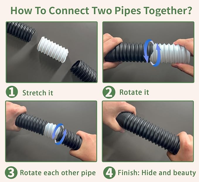 Additional 8 feet of pipe, 2 inches in diameter, with connectors for draining the other side of the sump or splicing lengths of flexible pipe - Extension/Flexible/Moldable/Splicable Piping