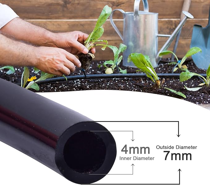50ft Drip Irrigation Tubing – 4mm ID x 7mm OD Flexible PVC Hose for Garden Watering, Greenhouse &amp; Plant Drip Systems